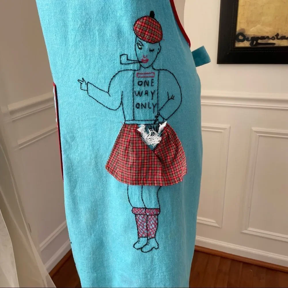 Vintage Homemade Hand Embroidered Apron and Hat